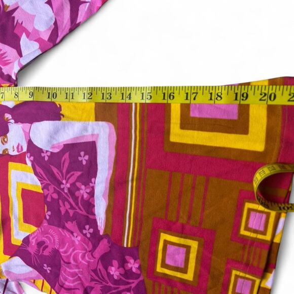 Hayes Custo Barcelona Size Medium Long Sleeve Purple Orange Pop Art Pattern Top - Picture 4 of 5